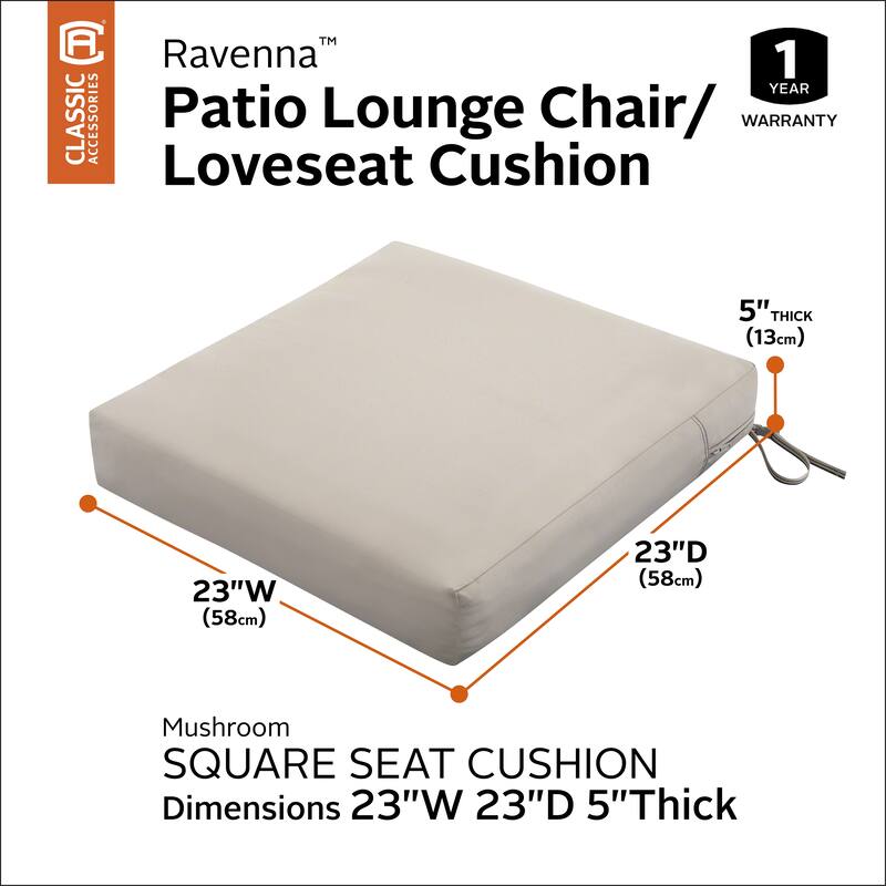 Ravenna® Square Patio Seat Cushion Slip Cover & Foam, 23"W x 23"D x 5"T