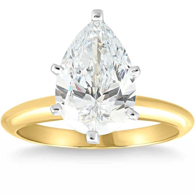 Bliss Diamond Certified 4 Ct Pear Solitaire Diamond Engagement Ring Gold Lab Grown - Yellow - 6.5 - White