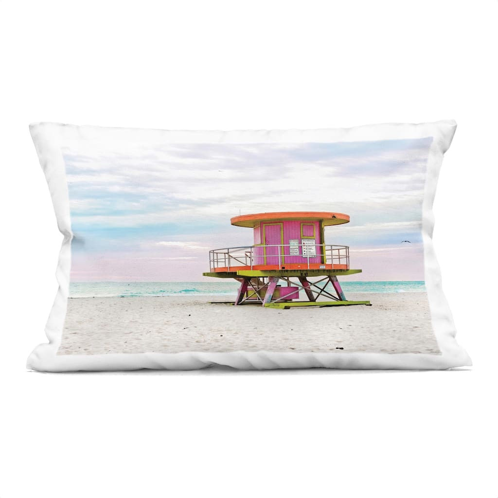 Stupell Lifeguard Hut with Pastel Sky Decorative Printed Throw Pillow Design by Seven Trees Design
