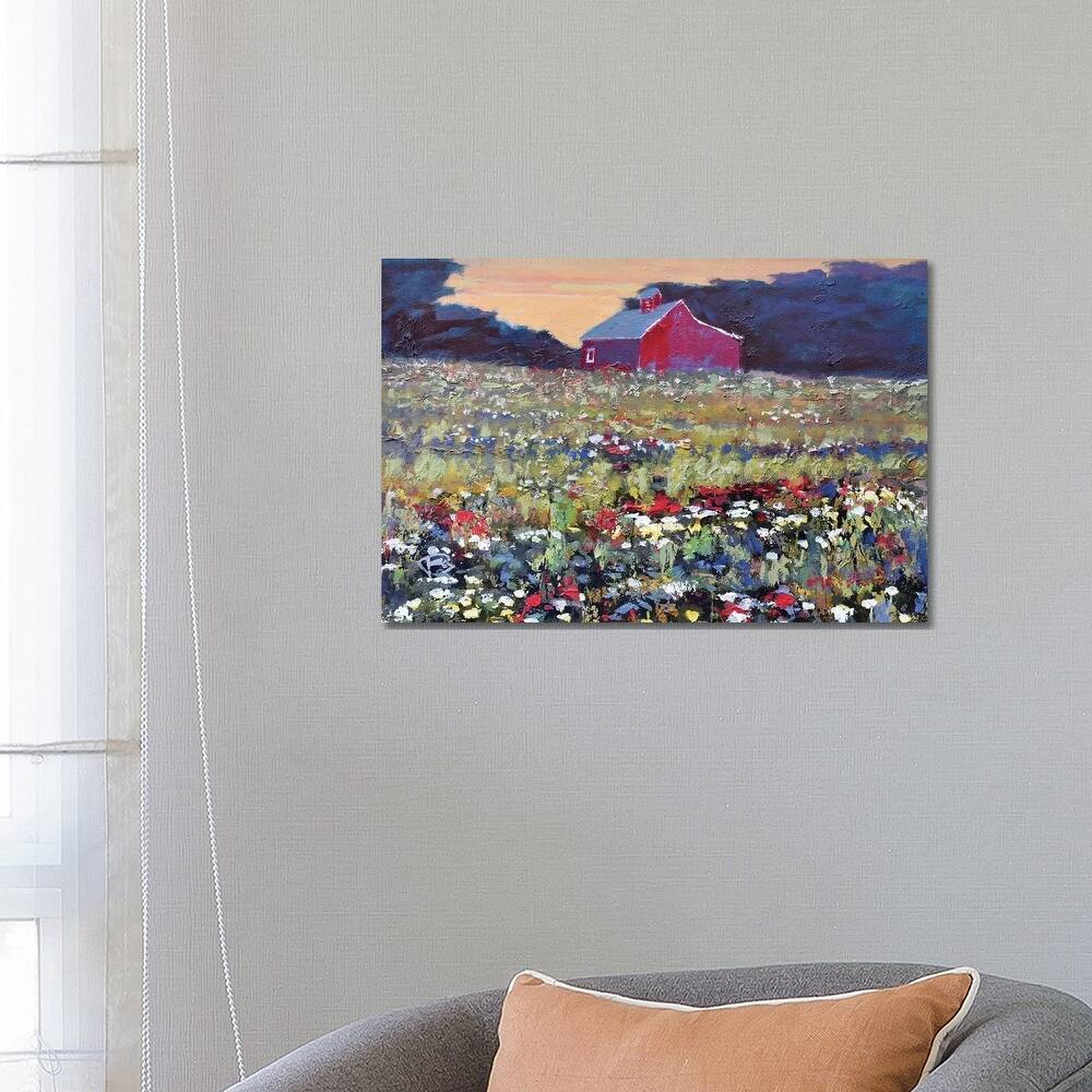iCanvas "Red Barn And Flowers" by Kip Decker Canvas Print