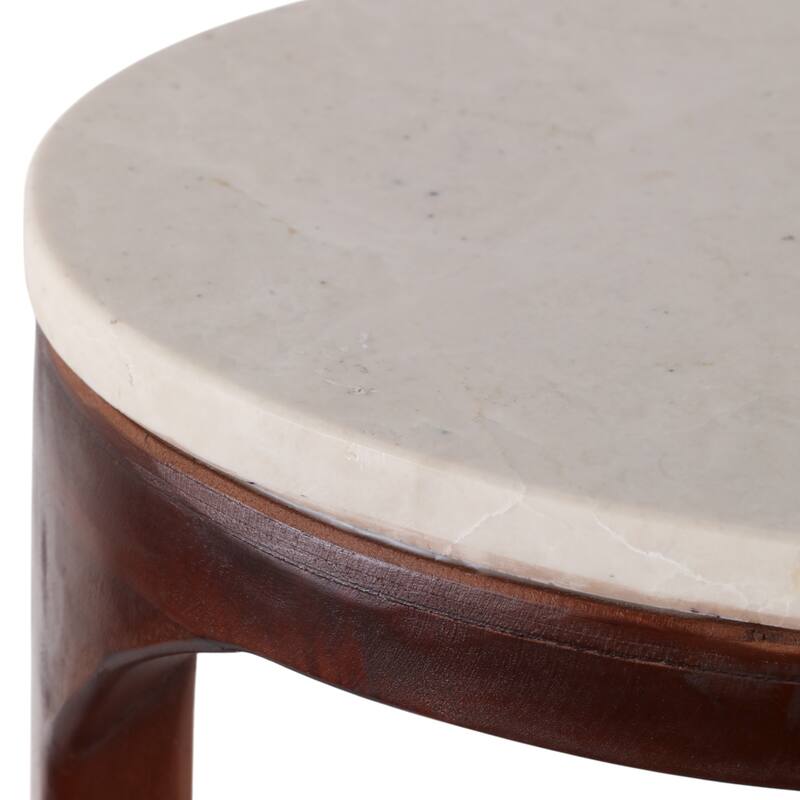 Marble Stone Accent Table Morden Design Top Walnut Base - 26" Ivory - 17" x 13" x 26"