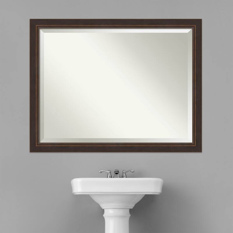 Beveled Wood Bathroom Wall Mirror - Lara Bronze Frame - Lara Bronze