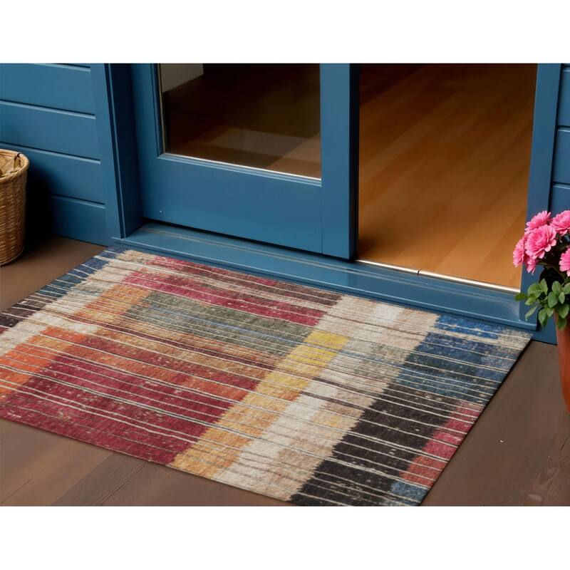 HomeRoots Striped Transitional Rectangle Outdoor Rug - 3' x 5'