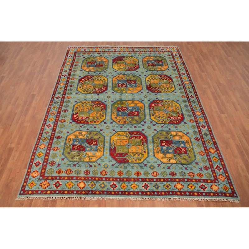 Hand Knotted Oriental 100% Wool Carpet Traditional All-Over Navy Blue & Blues Kazak Area Rug - 10' 1'' X 7' 6''
