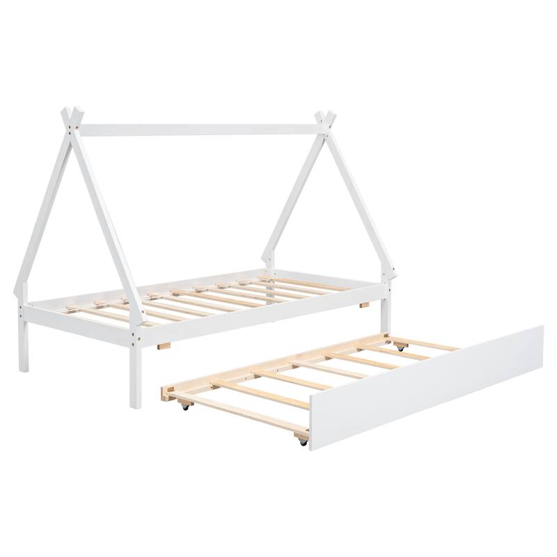 Twin size Tent Floor Bed with Trundle