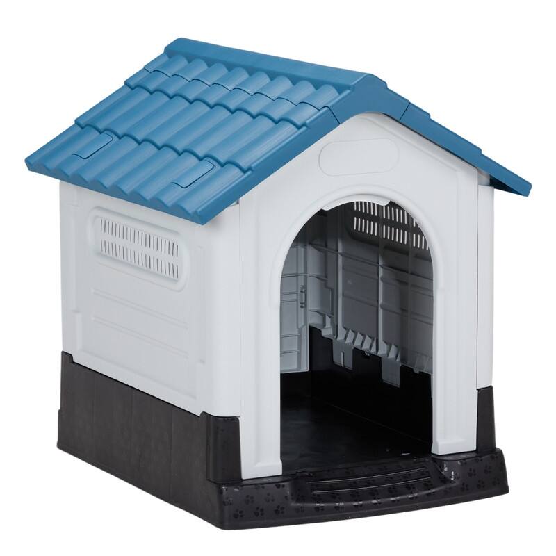 33 inch. Plastic Dog House with Air Vents and Elevated Floor - White/Blue