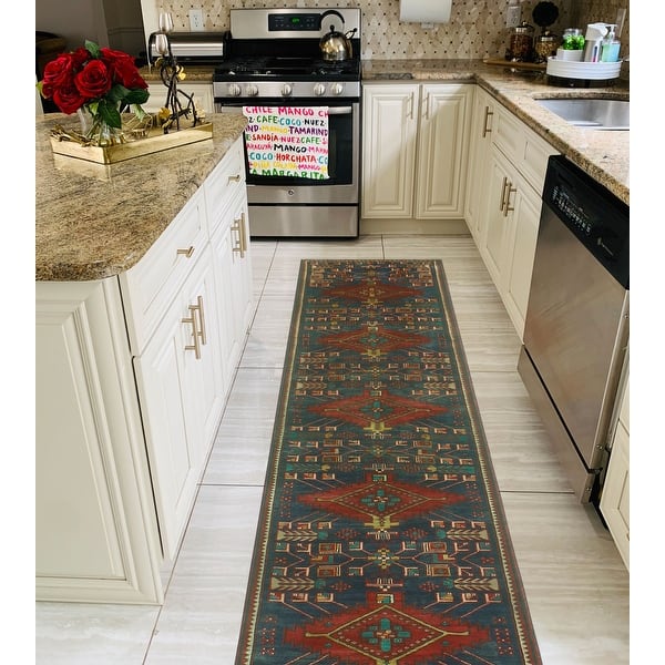 slide 2 of 8, Noori Rug Fine Vintage Distressed Churchil Navy/Red Runner - 2'7" x 13'9"