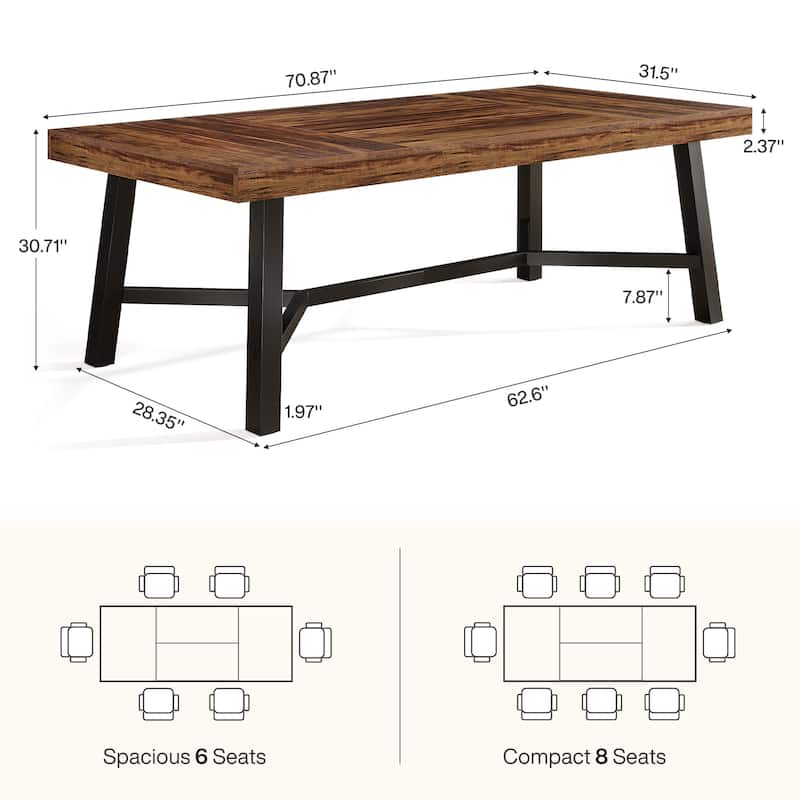 70.9-Inch Farmhouse Dining Table for 6-8