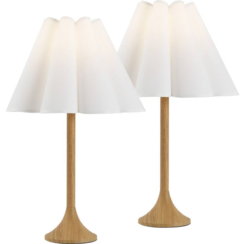 By JONATHAN Y, Abel 25.5" Pleated Shade Wood Column LED Table Lamp, (Set of 2) - Brown