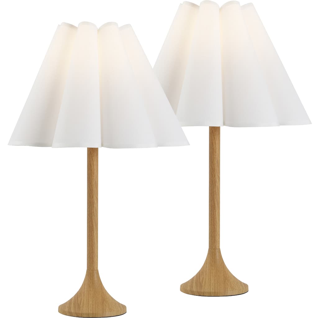 By JONATHAN Y, Abel 25.5" Pleated Shade Wood Column LED Table Lamp, (Set of 2)