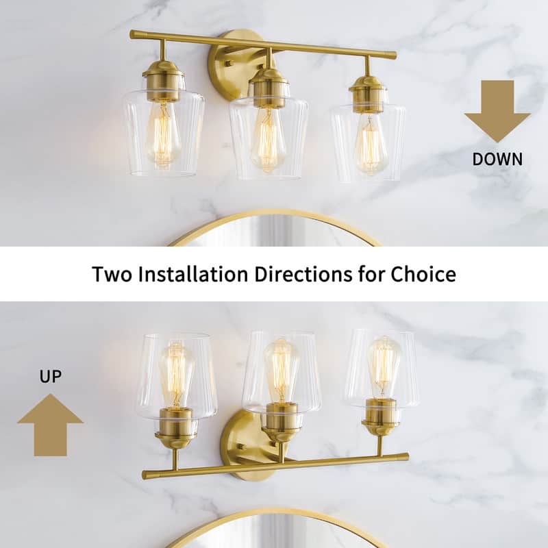 KAWOTI 3-Light Dimmable Bathroom Vanity Light with Glass Shade - L22" x W7" x H10.5"