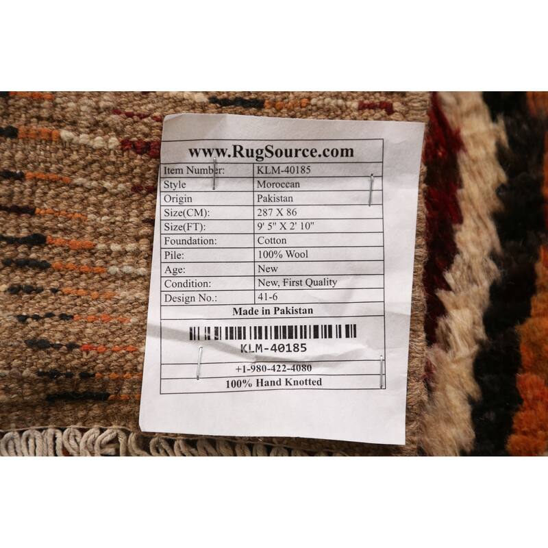 Geometric Moroccan Runner Rug Handmade Oriental Wool Carpet - 2'10" x 9'5"