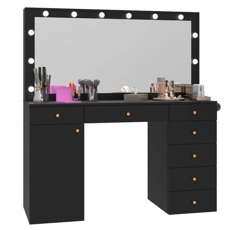 Makeup Vanity with Mirror and Lights Vanity Desk with Large Glass Top