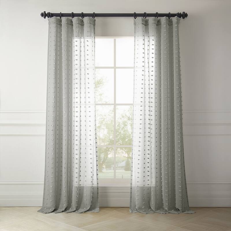 Exclusive Fabrics Strasbourg Dot Patterned Faux Linen Sheer Curtain (1 Panel) - 50 X 108 - Strasbourg Dot Grey