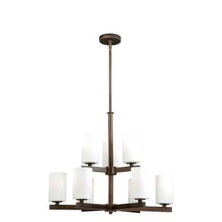 Glendale 9 Light 2 Tier Bronze Chandelier White Glass - 26-in W x 28.25-in H x 26-in D