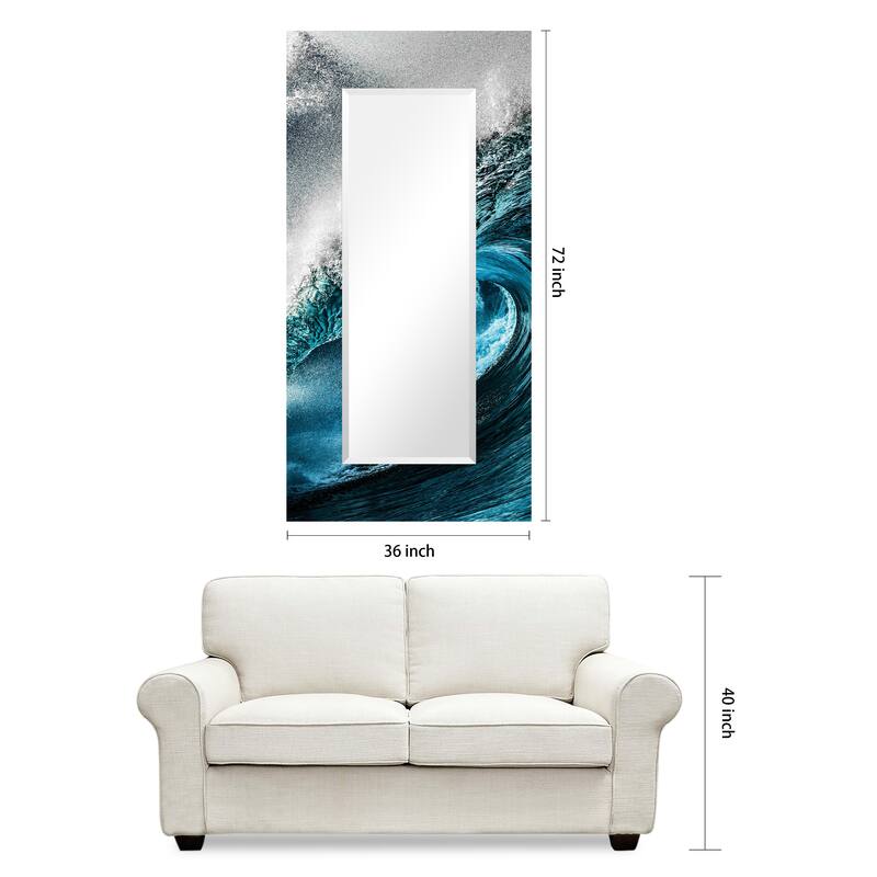 "Sapphire Sea" Reverse Printed Tempered Art Glass with Rectangular Beveled Mirror