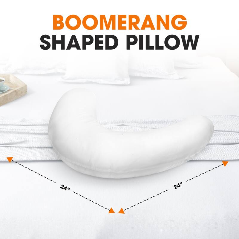 Cheer Collection Boomerang Shaped Bed Pillow with Washable Cover - White
