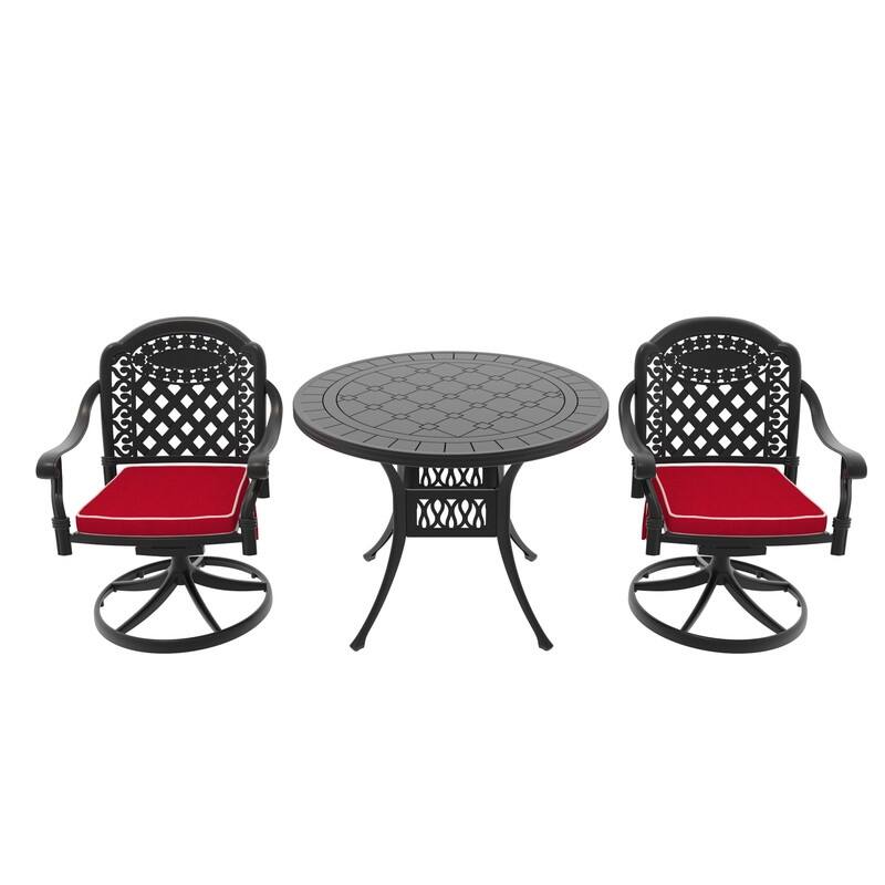3-Piece Aluminum Round Outdoor Patio Dining Set, 2 Cushioned Swivel Chairs, Table, All-Weather Frames