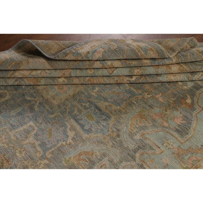 Hand Knotted Oriental 100% Wool Carpet Transitional Medallion Navy Blue & Blues Oushak Area Rug - 9' 9'' X 8' 3''