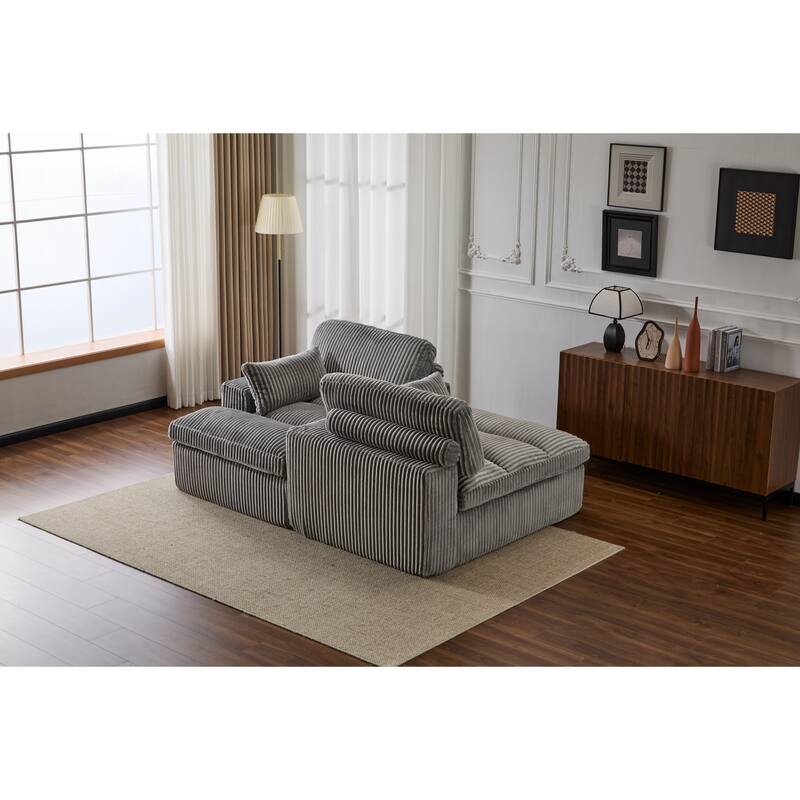 Double Chaise Lounge Chair, Oversized Upholstered Sleeper Cloud Couch, Grey Corduroy, No Assembly Required