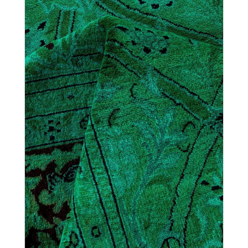 Overton Hand Knotted Wool Vintage Inspired Modern Contemporary Overdyed Green Area Rug - 8' 0" x 10' 6"