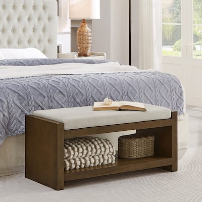 40" Accent Bench with Lower Shelf Shoe Rack, Padded Seating Bench for Living Room, Modern Compact Bed End Bench with Storage