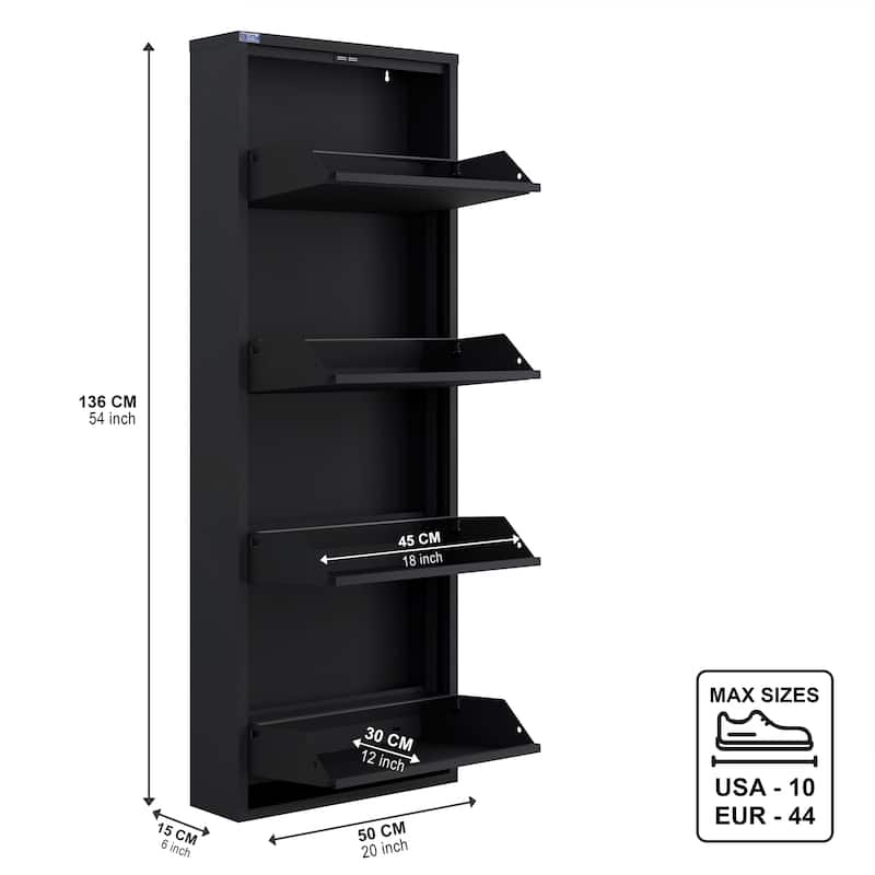 Antibacterial 4 Tier metal shoe cabinet without holes