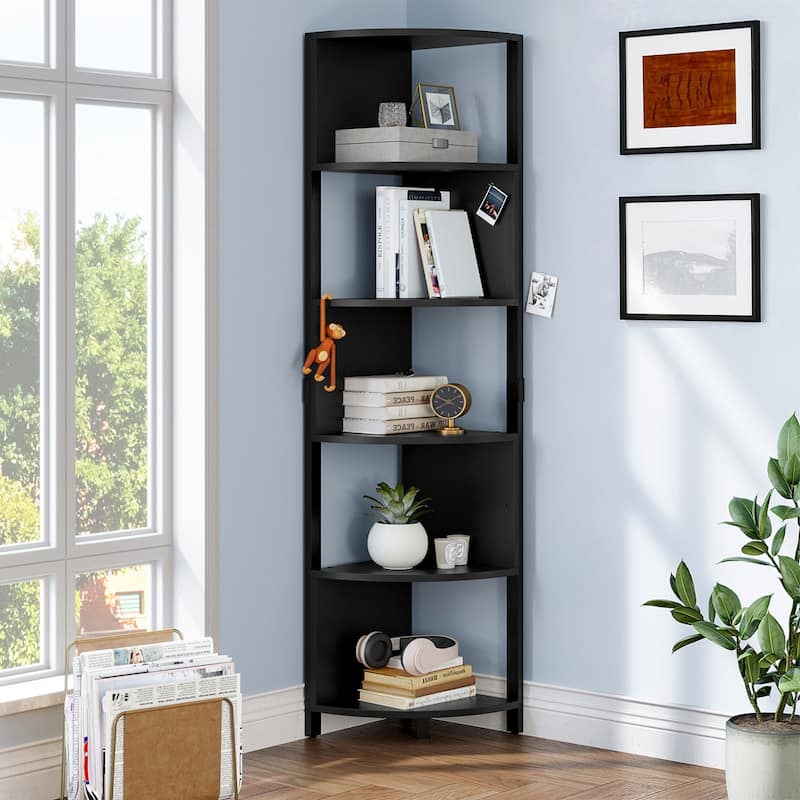Herrell 5-Tier Corner Bookshelf 68" Tall Modern Free Standing Zigzag Corner Bookcase