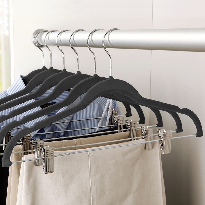 Simplify 6 Pack Velvet Hangers with Clips in Black - 0.16" x 16.93" x 9.06"