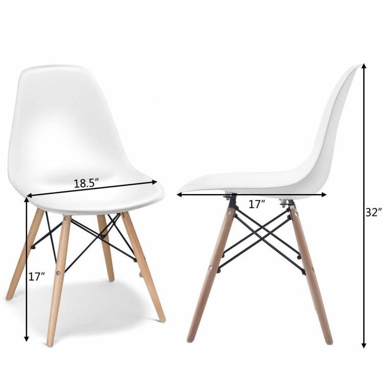 Set of 2 Ergonomic Dining Chairs with Cushion and Sturdy PP Seat and Wooden Frame - 18" x 19" x 33" (W x D x H)
