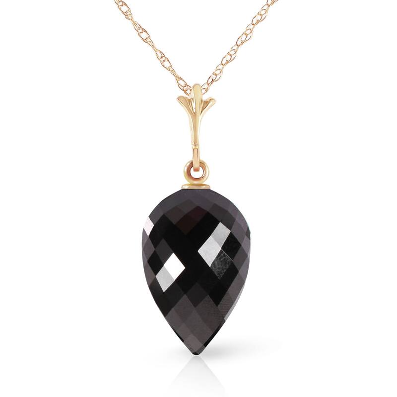 12.25 Carat 14K Solid Gold Necklace Pointy Briolette Drop Black Spinel - 20 Inch - Yellow