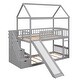 preview thumbnail 9 of 7, Wooden ModernTwin Over Twin Bunk Bed with Drawers and Slide, House Bed