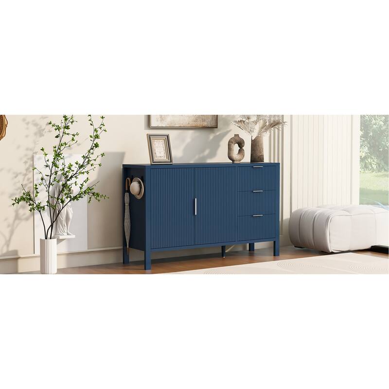 Roomfitters Sideboard Buffet Cabinet with 3 Drawers, 2 Door Mid-century Fluted Accent Storage for Kitchen & Dining