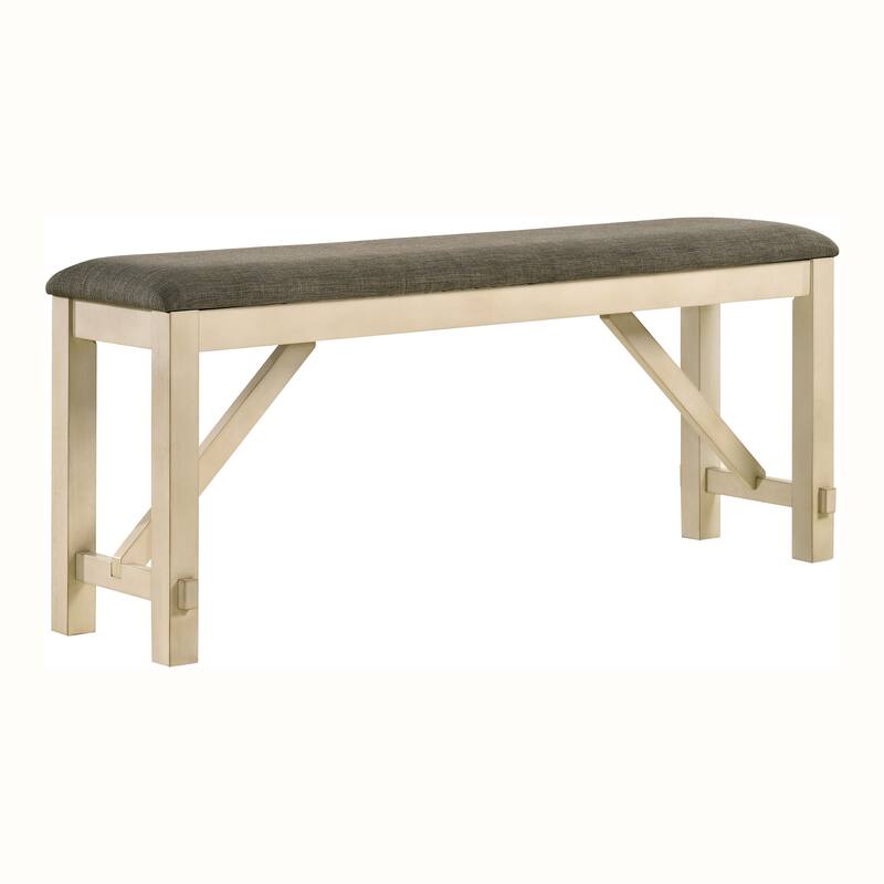 Caduceus Farmhouse Ivory Wood Padded Counter Height Bench by Furniture of America