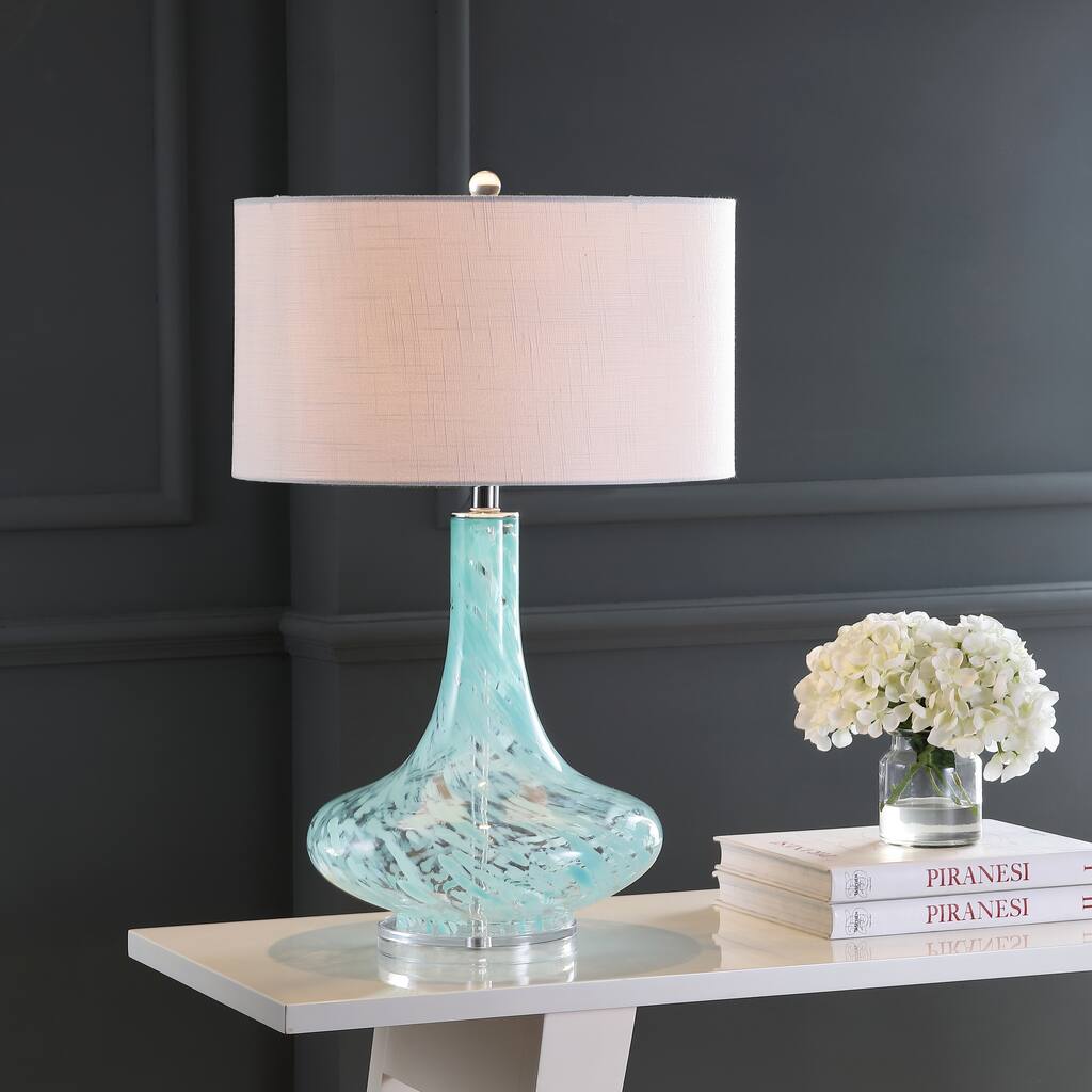 Olivia 29" Glass/Acrylic LED Table Lamp, Ice Blue by JONATHAN Y