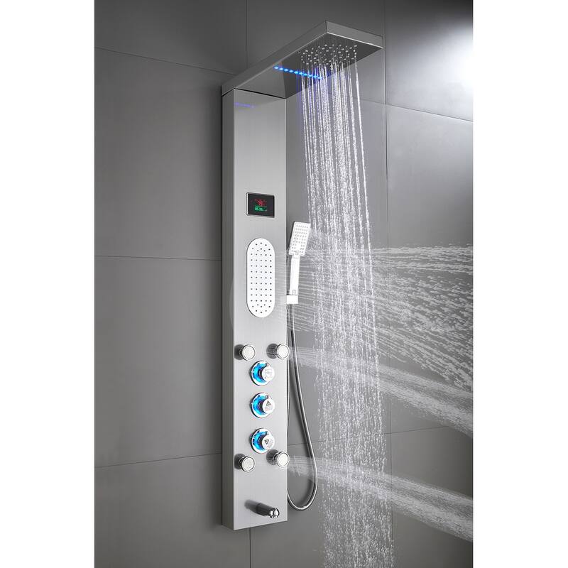 52 in. LED Shower Panel Tower System and Tub Spout in Brushed Nickel