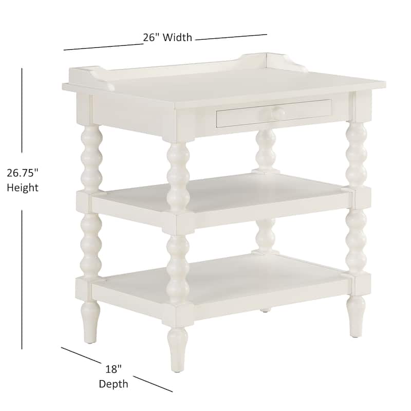 Antique White Nightstand with Spool Turned Legs and Pull-Out Tray