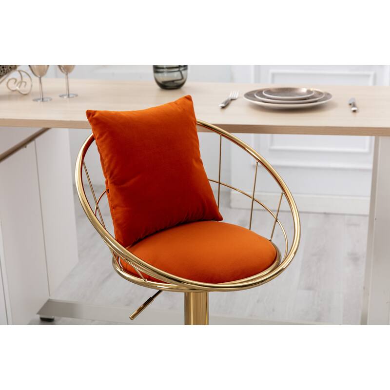 Kitchen Island Bar Stools Velvet Bar Chair 360 Degree Rotation Bar Stools with Adjustable Height Set of 2