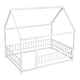 preview thumbnail 6 of 8, White Full Pine Floor Bed with Roof Frame and Fence Guardrails