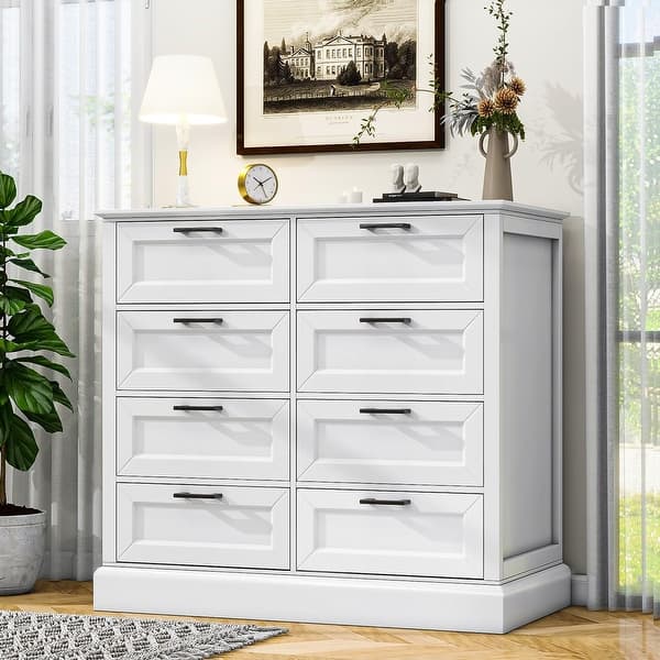 white dresser with black handles Benjara Jermy 51 Inch Wide Dresser, 6 Drawers, Handles, Crisp Finish dressing table and TV stand CARPETNAL 47" White Dresser for