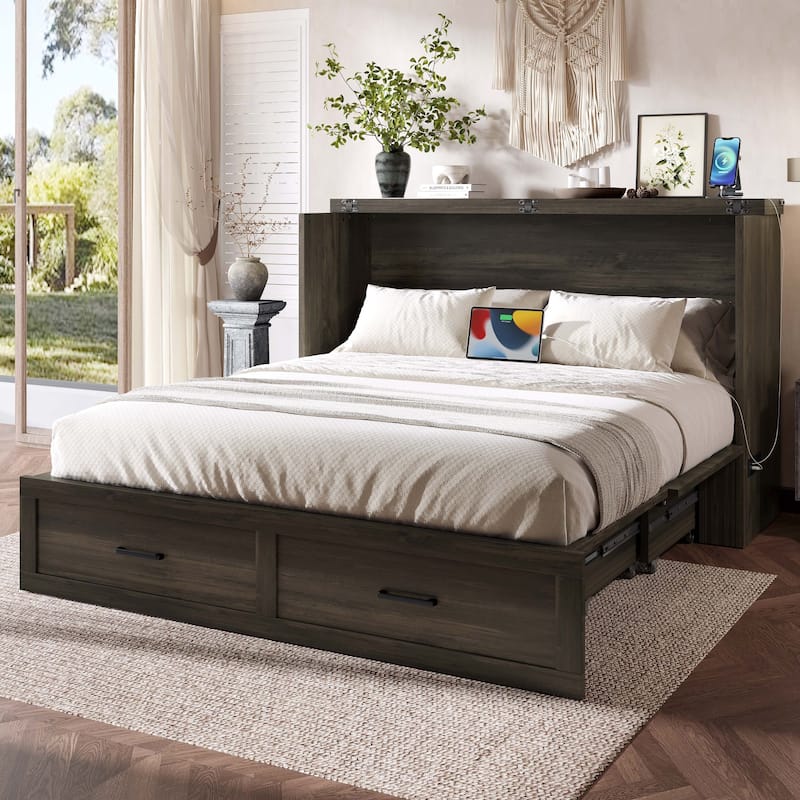 Modern Murphy Bed Cabinet Bed with Drawer Charging Station