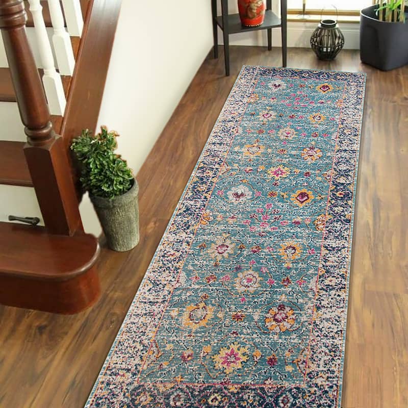 Ethereal Kimi Vintage Floral Turqouise Area Rug