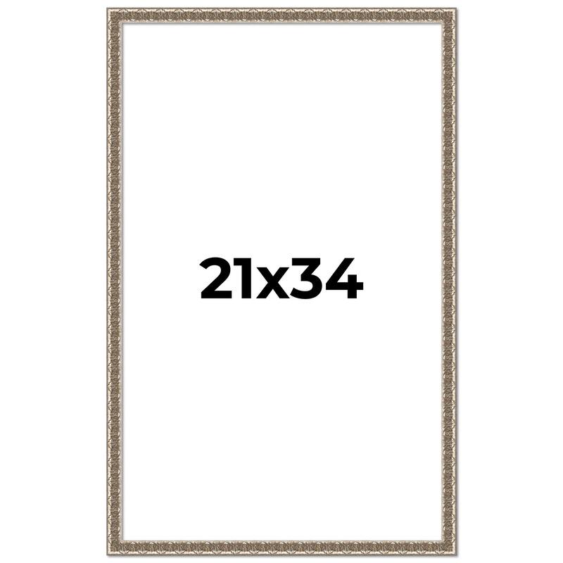 21x34 Frame Silver Versailles Ornate Solid Wood Picture Frame | 1 Inch