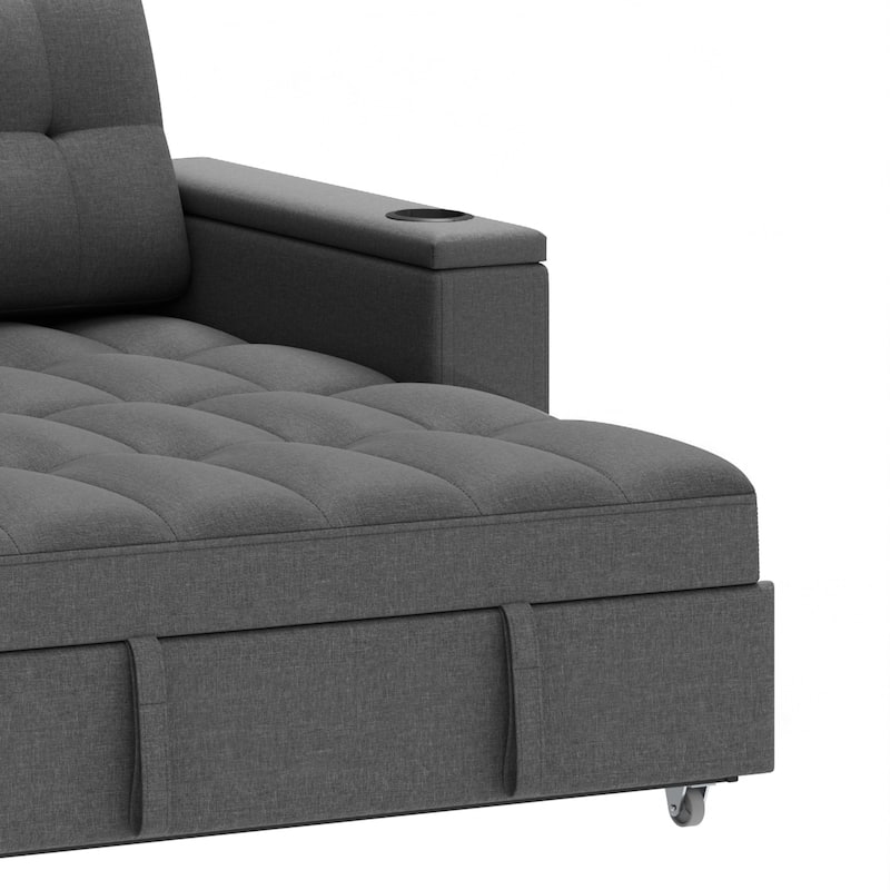 Moasis 2-in-1 Convertible Sleeper Linen Sofa Bed Folding Futon Couch with Pullout Bed Multifunctional Sofa