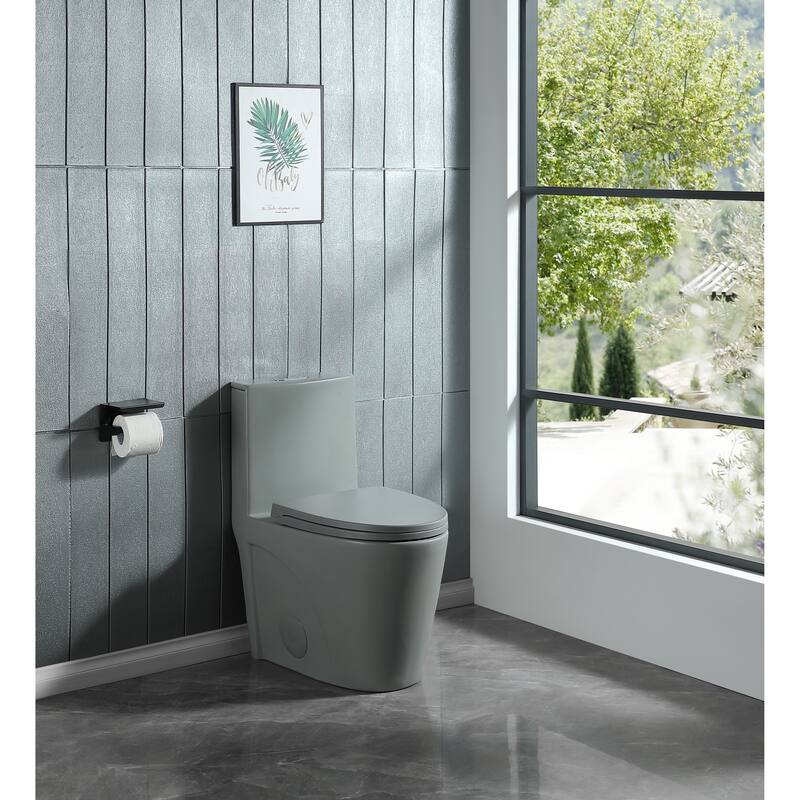 1.1/1.60 GPF Dual-Flush One Piece Toilet, Water-Saving Elongated Comfort Height Floor Mounted - LIGHT GREY