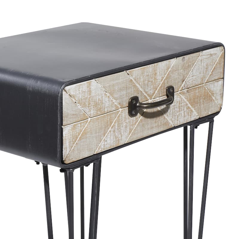 Metal Single Drawer Side End Accent Table - Black - Roche River Decor