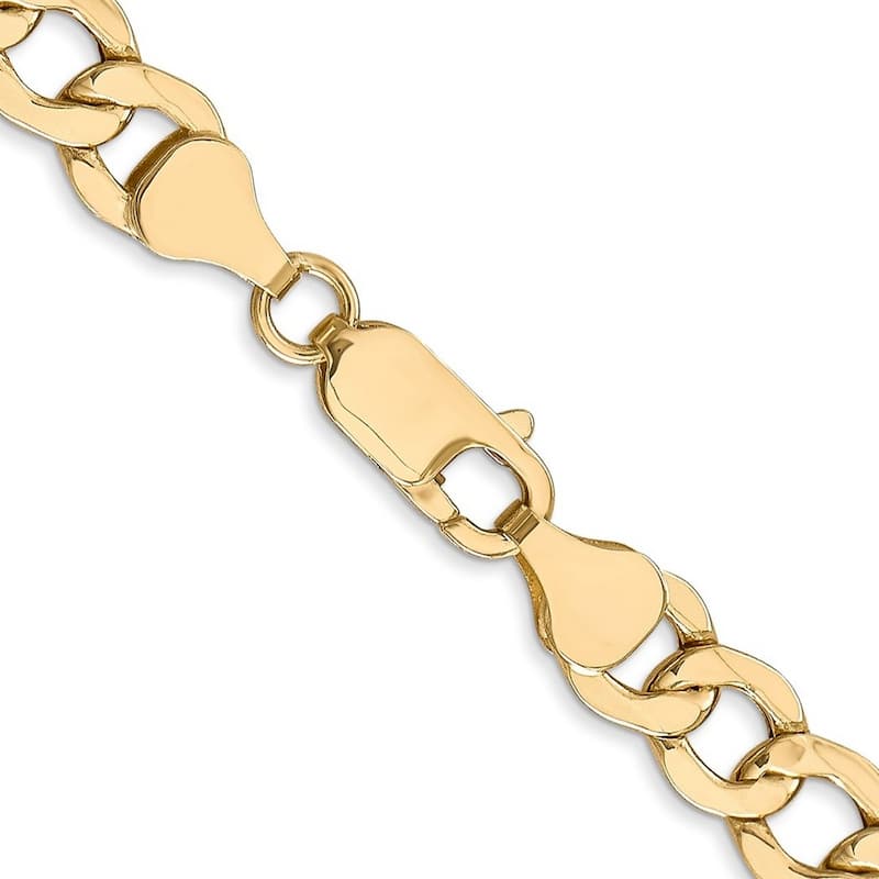 Curata 14k Yellow Gold 7.0mm Semi solid Curb Link Chain Bracelet
