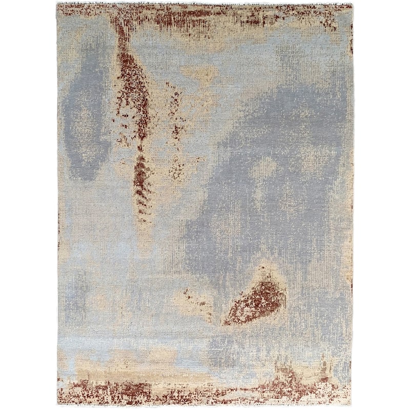 Gray/Gold Hand Knotted Wool Transitional Traditional Knot Rug, 6' x 9', plush stylish rug - L
