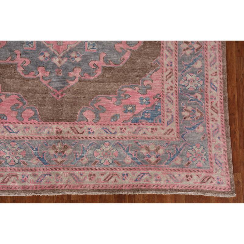 Hand Knotted Oriental 100% Wool Carpet Transitional All-Over Pink Oushak Area Rug - 16' 11'' X 6' 10''