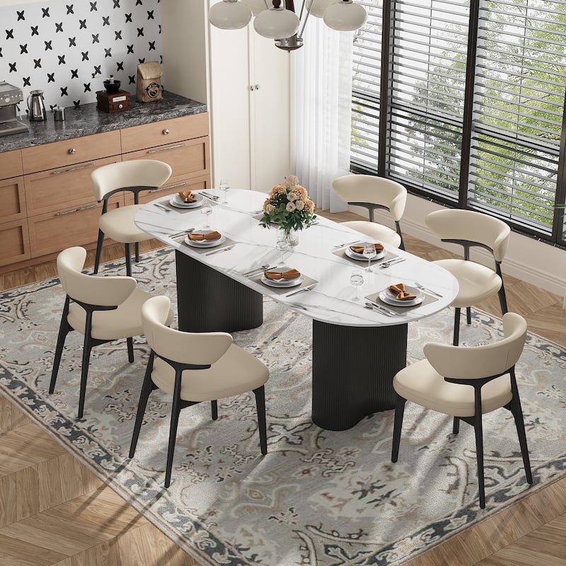 Faux Leather Dining chairs,Black Solid Wood, Beige Faux Leather, Set of 2, Not Assembled need